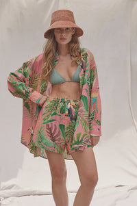 Oversized Holiday Shirt in Bird of Paradise