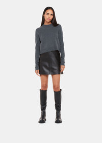 Short Black A-Line Leather Skirt