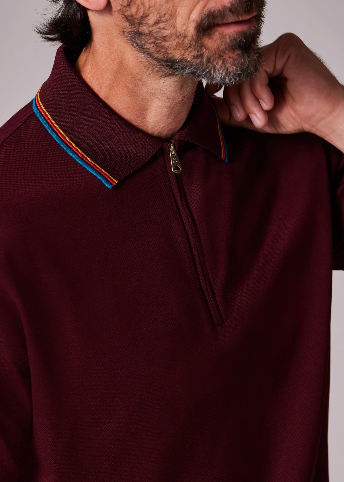 'Signature Stripe' Trim Zip Polo Shirt