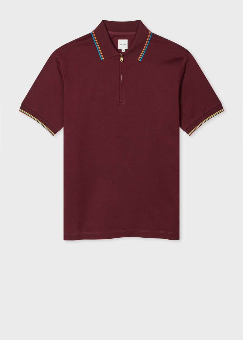 'Signature Stripe' Trim Zip Polo Shirt