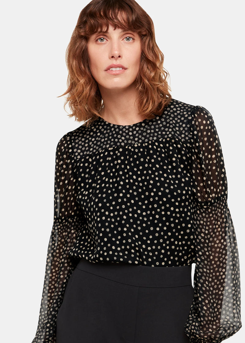 Speckled Polka Dot Shirred Top