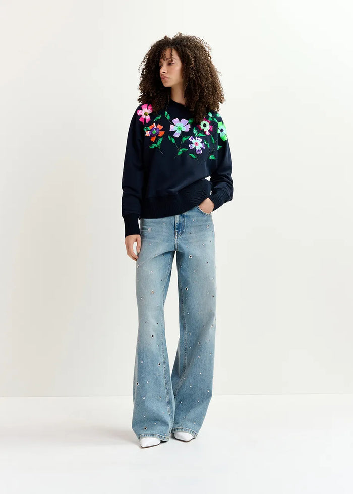 Sweatshirt with Sequin and Beaded Embroideries