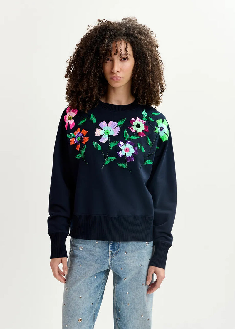 Sweatshirt with Sequin and Beaded Embroideries