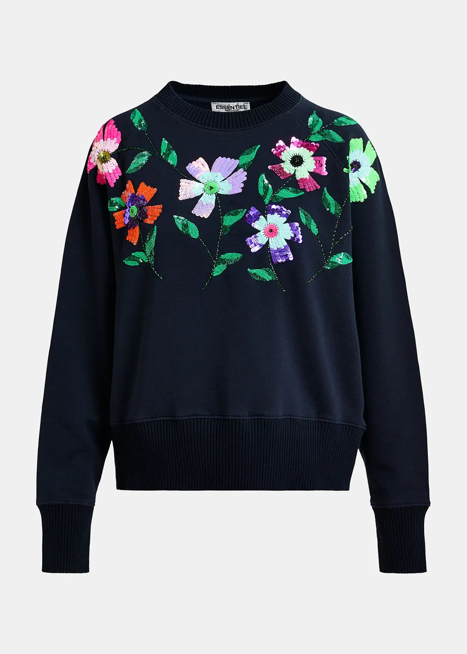 Sweatshirt with Sequin and Beaded Embroideries