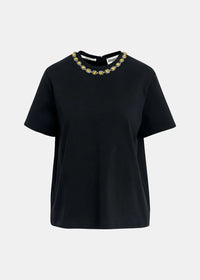 T-Shirt with Rhinestone-Embellished Neckline