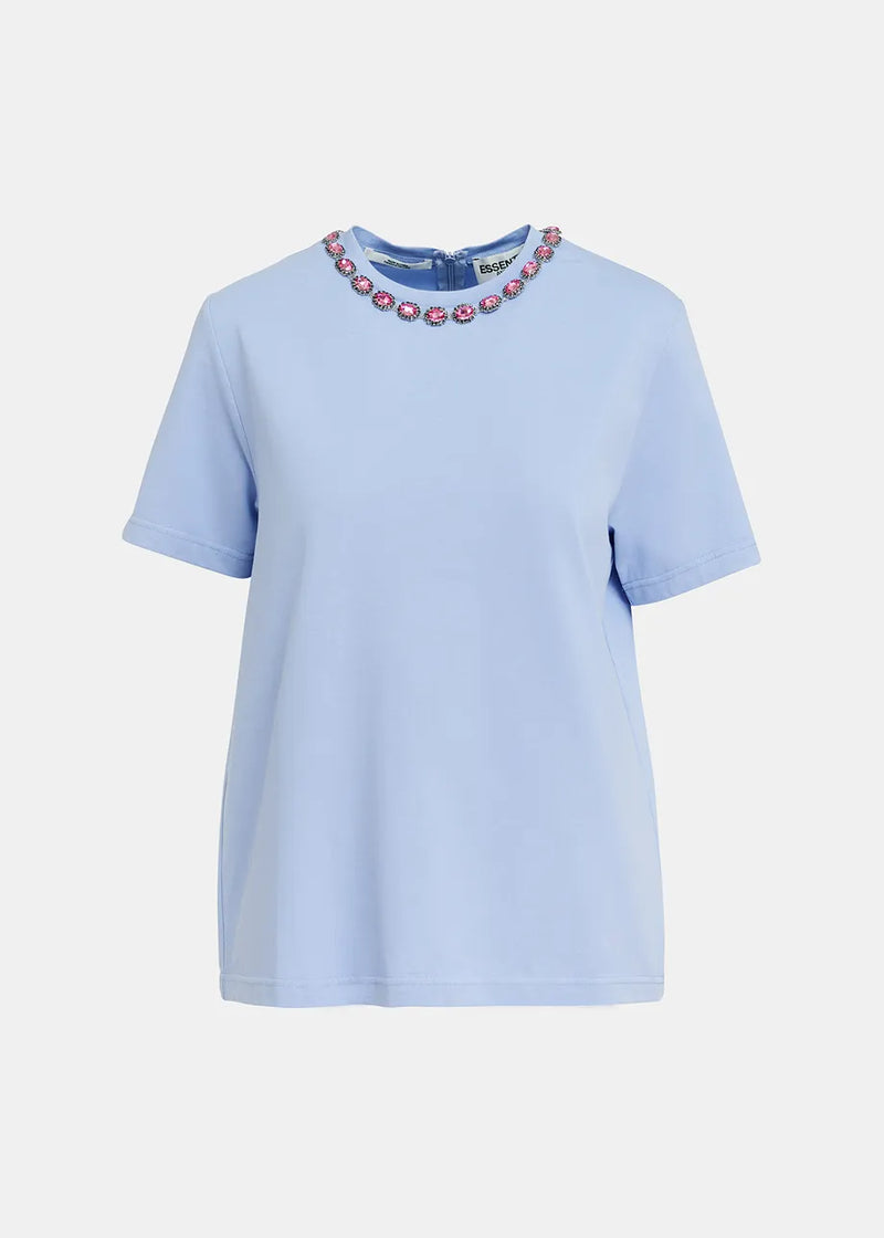 T-Shirt with Rhinestone-Embellished Neckline