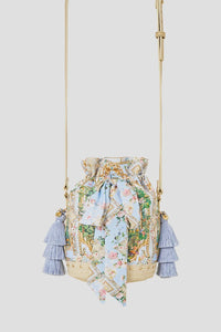 Tie Top Bucket Bag With Tassels