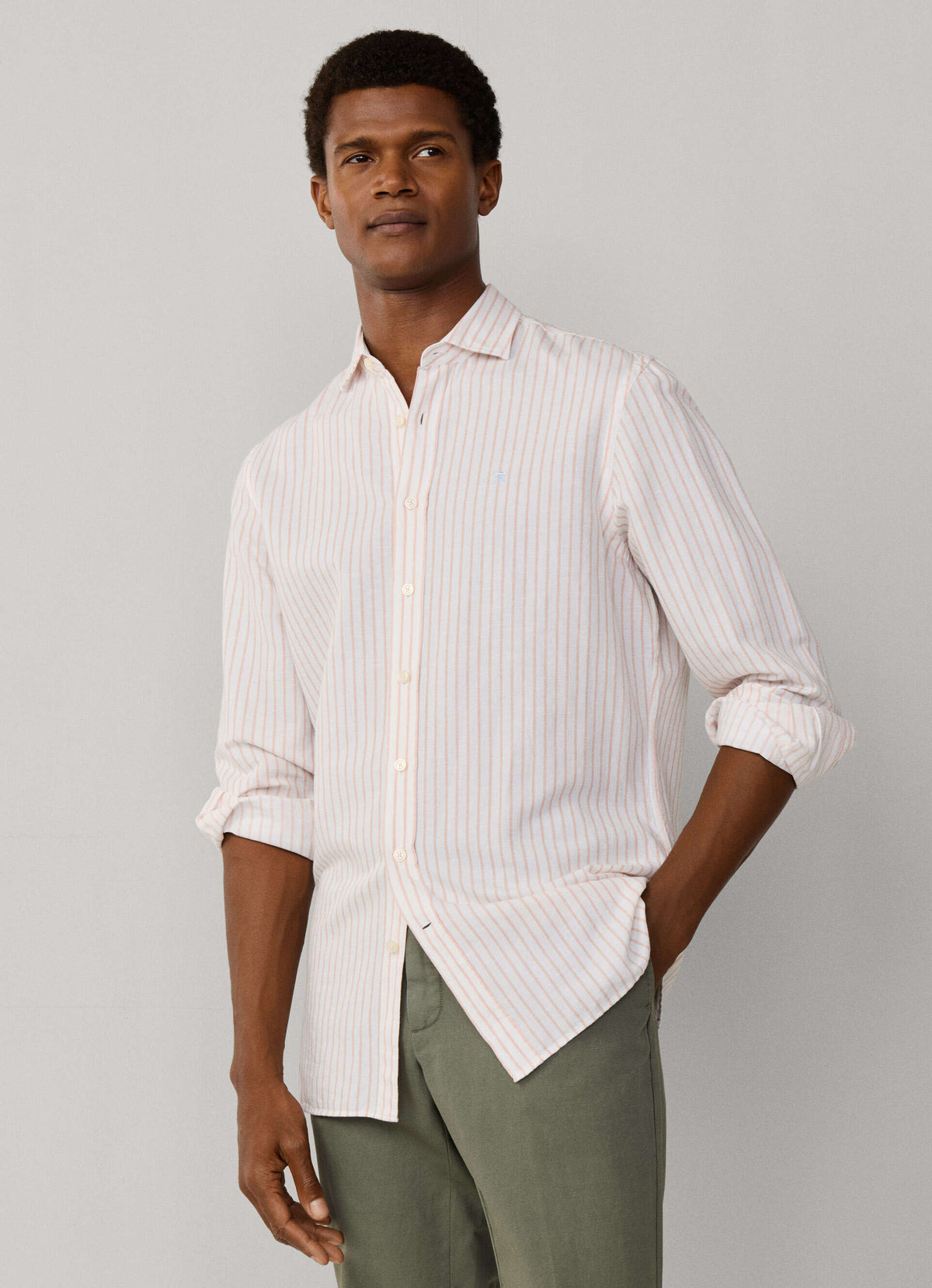 Tailored Fit Cot-Lin Stripe Shirt