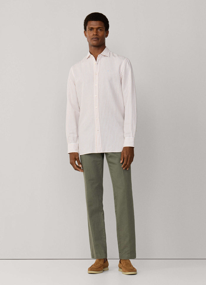 Tailored Fit Cot-Lin Stripe Shirt