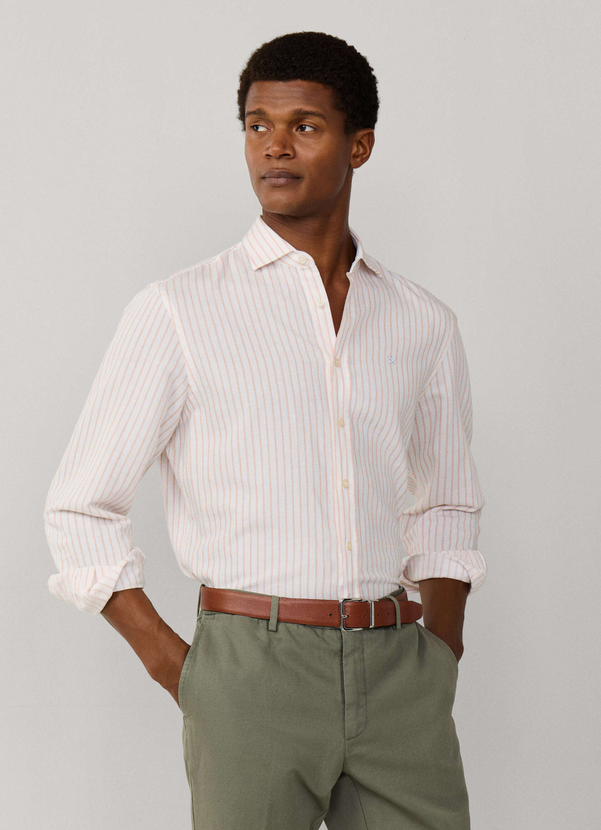 Tailored Fit Cot-Lin Stripe Shirt