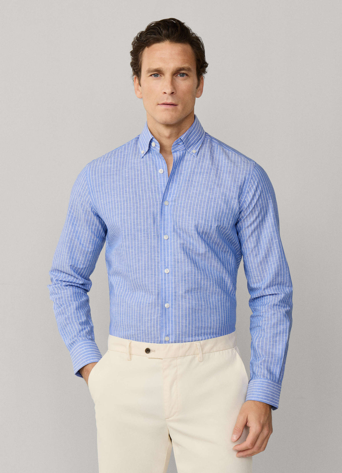 Tailored Fit Cotton Linen Stripe Shirt