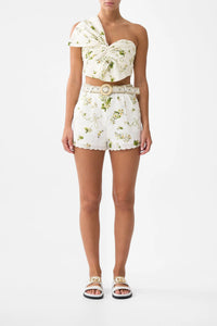 Tuck Front White Floral Shorts