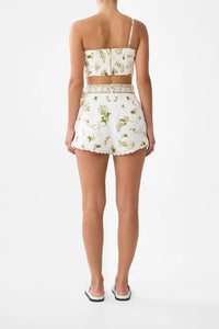 Tuck Front White Floral Shorts