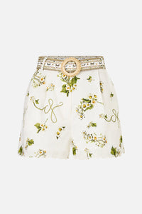 Tuck Front White Floral Shorts