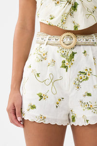 Tuck Front White Floral Shorts