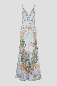 V Neck Full Length Bias Slip Dress