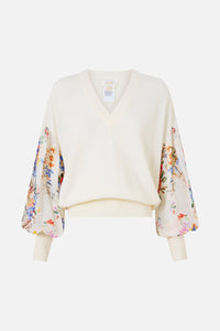 V-Neck Knit Silk Sleeve Jumper