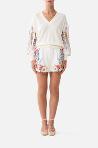 V-Neck Knit Silk Sleeve Jumper