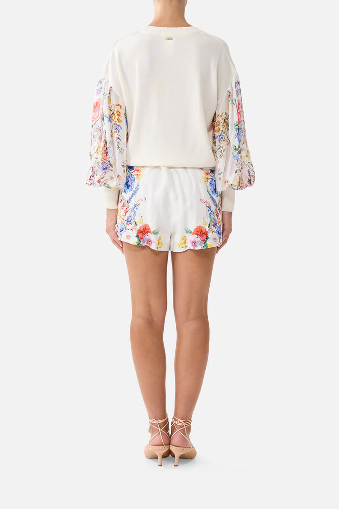 V-Neck Knit Silk Sleeve Jumper