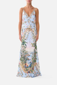 V Neck Full Length Bias Slip Dress