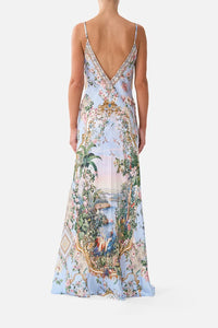V Neck Full Length Bias Slip Dress