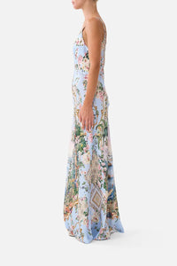 V Neck Full Length Bias Slip Dress