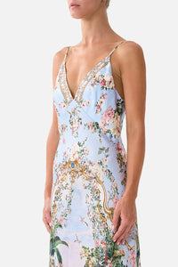 V Neck Full Length Bias Slip Dress