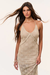 Vreya Metallic Crochet Maxi Dress