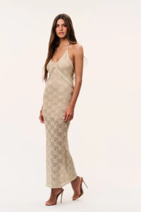 Vreya Metallic Crochet Maxi Dress