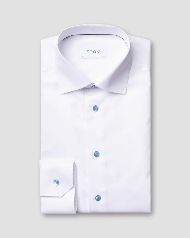 White Signature Twill Shirt-Blue Details