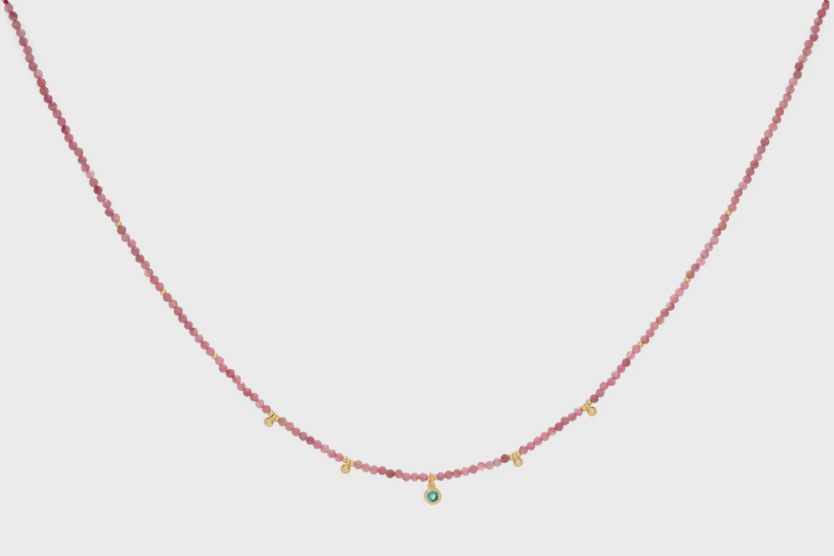 Jasmine Gold & Pink Tourmaline Beaded Necklace