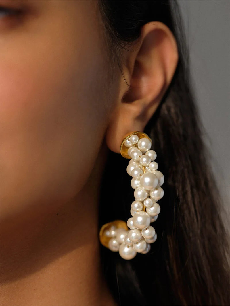 Pearl Cluster Half Hoops