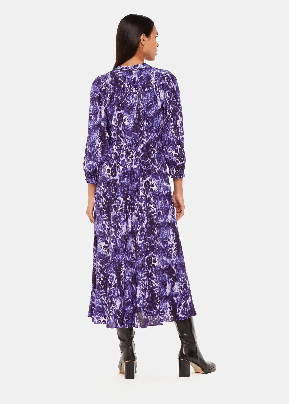 Purple/Multi Glossy Leopard Midi Dress