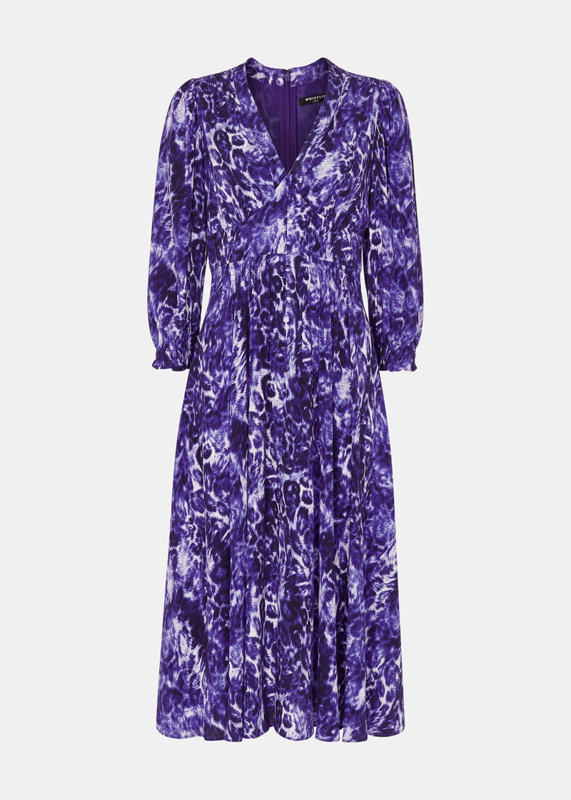 Purple/Multi Glossy Leopard Midi Dress