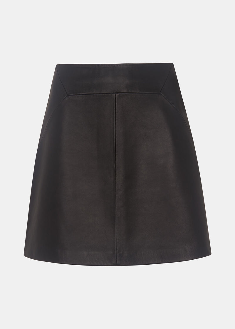 Short Black A-Line Leather Skirt